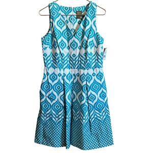 Just Taylor Dress Blue White 6 Textured Cotton Career Church Washable NWT